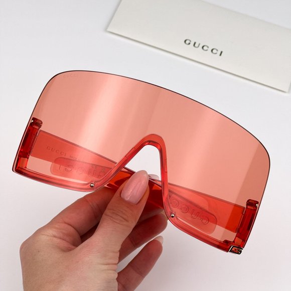 Gucci GG1631S 001 Sunglasses Transparent Red Light Red Shield Unisex GG 1631S - Picture 1 of 11